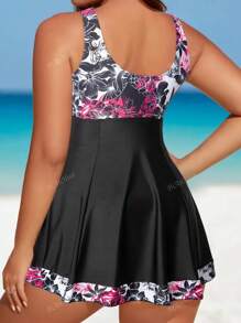 Tankini da bagno da donna taglie forti con gonna a stampa e gambe separate di moda