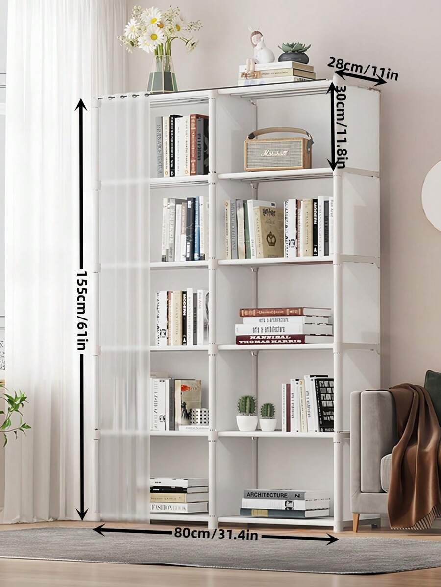 1 件便携式立方体衣柜整理器，多功能，紧凑型，31.5 X 15.7 英寸，独立式衣柜，带窗帘、书架，卧室和客厅家用储物 - 彩色 - 查看 1