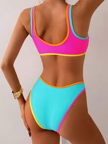 1 Bộ đồ bơi bikini màu kẹo tương phản cho nữ 2 chiếc, đồ bơi thường ngày tươi mới và thời trang - Nhiều màu - Xem 2