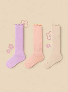 mini bala 兒童透氣棉襪，無汗船員襪，3包 - 紫紅色調 - 查看 1