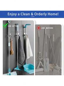 Stainless Steel Mop Holder 1pc Heavy-Duty Bathroom Stainless Steel Mop And Broom Holder - Wall Mount With Anti-Slip Clips And Hooks, Storage Organizer For Bathroom, Laundry Home Bathroom Decor Bathroom Organizer Summer Back To School - Multicolor - View 5