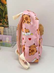 Cartoon Fashion Kids Backpack, Cute Casual Lightweight Outdoor Bag With Capybara Print