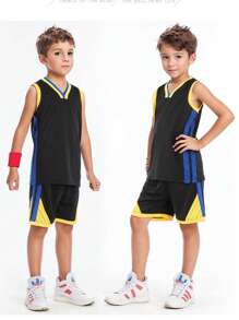 2pcs Boys Personalized Basketball Jersey, Kids Summer Sports Suit, Black Sleeveless Basketball Set, Boys Vest Set Custom, Student Basketball Match Team Uniform Custom, Sleeveless Vest Custom Text, Boys Basketball Shirt, Black Basketball Suit, Student Basketball Uniform Custom Name, Basketball Uniform, Student Basketball Uniform, Boys & Girls Basketball Uniform, Children Basketball Uniform, Girls Basketball Jersey, Girls Personalized Basketball Jersey