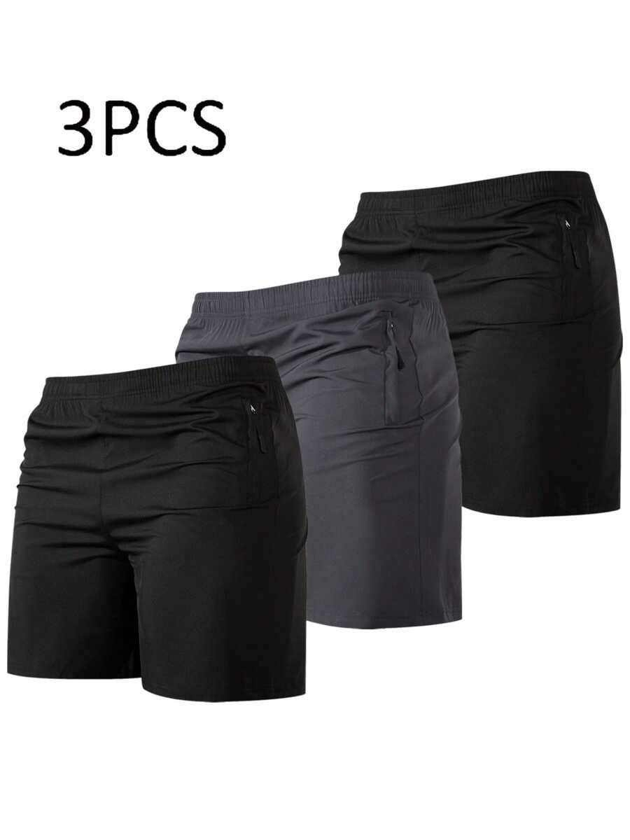Men's 3-Piece Quick-Drying Sports Shorts With Zipper Pocket And Elastic Waistband For Casual Wear, Beach, Summer Outing, Running And Fitness Exercises, Summer Casual And Comfortable Shorts