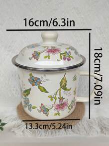 1 pièce Tasse émaillée épaisse avec couvercle, grande capacité, tasse résistante à la chaleur pour lait/thé/eau. Boîte à thé émaillée, bocal hermétique vintage résistant à la chaleur avec anse et couvercle