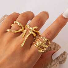 4Pcs/Set Fashion Gold Color Asymmetric Geometric Open Rings For Women Men Punk Metal Adjustable Knuckle Joint Ring Jewelry - 4 Piece Set - View 3