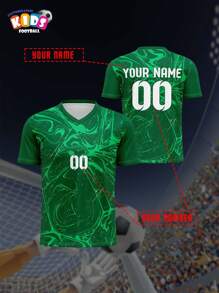 V-Ausschnitt Kinder Fußballtrikot, atmungsaktiv schnelltrocknend, personalisiert mit Namen und Nummer für Jungen & Mädchen, komfortabel, leicht, für Sport & Outdoor-Aktivitäten, geeignet für Frühling/Sommer