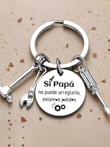 1 件休闲风格不锈钢钥匙扣，带英文字母钥匙和螺丝刀，是送给父亲的理想礼物，汽车配件包饰背包，适合上学 - 彩色 - 查看 6