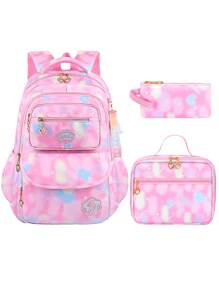 3 Pieces/Set Girls School Backpack With Lunch Bag And Pencil Case, Outdoor Travel Bag, Large Capacity Lightweight Student Schoolbag, Back To School Essential, Suitable For Teenage Girls Students At School And Daily Use