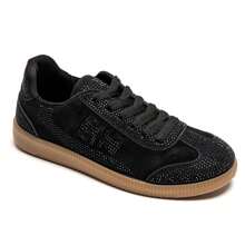 Women's Flat Sneakers | Shiny Embellishments And Laces - Black - View 2
