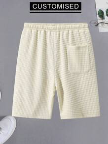 定制春夏男士运动套装，上传照片设计男友风格男士套装，针织提花格子面料，舒适弹力，松紧腰带口袋，个性化图形设计 - 添加您自己的照片（自拍/家人/情侣/宠物/朋友）进行定制印刷