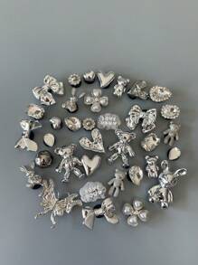 20 piezas de charms de oso con lazo metálico plateado aleatorio, diseño unisex - Blanco - Ver 1