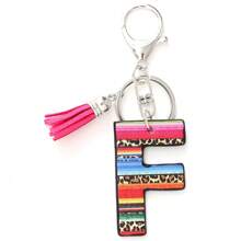 1 pièce Porte-clés avec pompon moelleux arc-en-ciel rayé lettre style coréen, pendentif imprimé léopard, convient comme cadeau - Multicolore - Voir 21