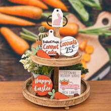 1 Set Easter Tiered Tray Decor Wooden Signs, Farmhouse Style Wooden Decorations With Carrot, Truck And Rabbit Patterns, Suitable For Spring Home Table And Holiday Party Decor Gifts Birthday Graduation - Multicolor - View 1