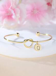 Tsnamer 1 pieza Brazalete con inicial dorada Brazalete con disco de nudo clásico con inicial de la A a la Z Brazalete personalizado de puño para mujer Joyería de uso diario