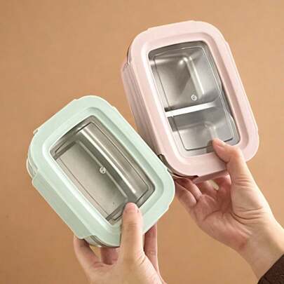 1 pieza Caja bento dividida de acero inoxidable 304 con tapa desmontable, recipiente térmico aislado portátil para el almuerzo, caja de almuerzo de gran capacidad con compartimentos individuales/dobles, recipiente hermético para ensalada de frutas, apto para refrigerador y microondas, adecuado para estudiantes y adultos en el hogar, la escuela, la residencia, la oficina, campamentos al aire libre, picnics y viajes, de vuelta a la escuela