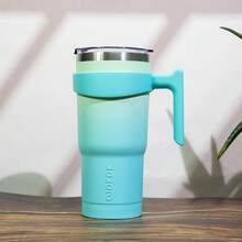 Vaso de  con asa de acero inoxidable con tapa y popote para mujer, color verde lavanda - A-Lavanda verde - Ver 7