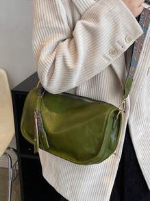 Women's Casual Geometric Pattern Adjustable Strap Soft Crossbody Bag, Everyday Use - Green - View 3