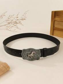 Western Style Cowboy Men's Casual Belt, Versatile Denim Buckle Retro Stylish Simple Belt