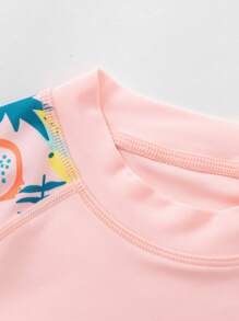 Balabala Tween Girl Tropical Plant Print Raglan Sleeve Top And Shorts Swimsuit Set - Yellow - View 7