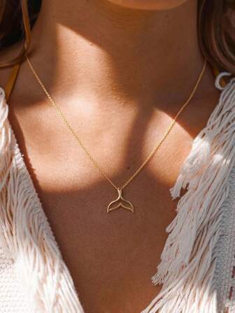 Biokia 1pc Fashion Versatile Minimalist Fish Tail Charm Necklace