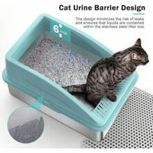 Stainless Steel Litter Box | XL Enclosed Cat Litter Box With Lid For Big Cats | High Sided, Anti-Urine Leakage | Non-Stick Bottom & Includes Litter Mat & Metal Scoop - 綠松石 - 查看 5