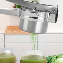 Machacador de patatas de acero inoxidable, machacador de arroz - Prensa patatas, machacador, exprimidor de limón y rallador de verduras con mango antideslizante - Fácil machacado y preparación de arroz, frutas y verduras, herramienta manual de cocina