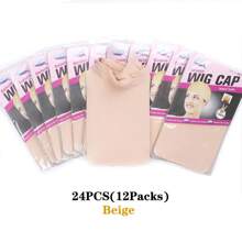 24 unidades (12 paquetes) gorro de peluca, redes para el cabello elásticas a, 2 unidades por paquete, gorro para el cabello, tamaño libre, red para peluca de malla de nailon - 24 piezas beige - Ver 2
