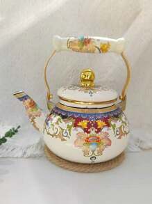 1pc 2.5L Thick Enamel Stovetop Kettle, Coffee Pot, Oil Pot, Water Pot, Milk Tea Pot, Pour Over Coffee Maker, Thick Enamel Cold Water Pitcher, Turkish Tea Pot, Boiling Water Pot, Korean Tea Pot, Suitable For Induction Cooktop