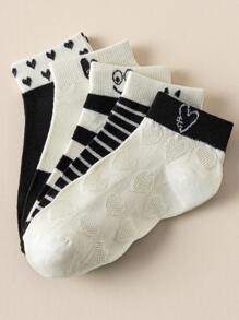 Ademende sokken met Fox Eyes Heart-streeppatroon voor dames, geschikt voor thuis, school, sport, lente/zomer
