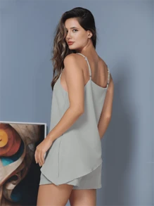 LXC Unique Style Women's Set, Elegant Women's Blouse Top With Shorts, New Women's Summer Suit - 灰色 - 查看 5