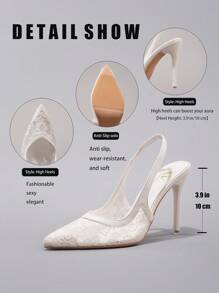 Fashionable White Lace Splicing High Heel Shoes, 2025 New Summer Hollow-Out Breathable Sexy Pointed Toe Party/Wedding Women Shoes