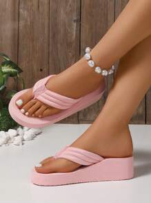 Sandalias de playa con suela gruesa antideslizante y cuña de tacón alto en forma de T, color rosa, aptas para uso en exteriores, interiores, playa, bodas y vacaciones, nuevo diseño de verano para mujeres