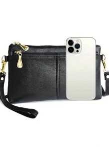 1pc Women's Fashion Crossbody Bag, Dual Zipper Handbag, Square Coin & Phone Wrist Wallet, Small Zipper Crossbody Bag, Dual-Layer Handbag, Elegant Crossbody Bag, Simple Zipper Square Bag, Fashion Clutch Purse, Middle-Aged Dual Use Shoulder Bag, Women Wallet, Women Clutch, Mother's Day Gift For Mom