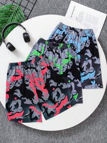3pcs/Set Boys Shorts Set, Comfortable And Fashionable Camouflage Print With Elastic Waistband Shorts, Suitable For Daily Wear - Multicolor - View 2