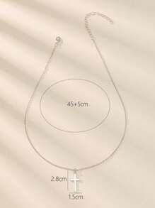 1 Silver Cross Pendant Women's Necklace - Silver - View 3