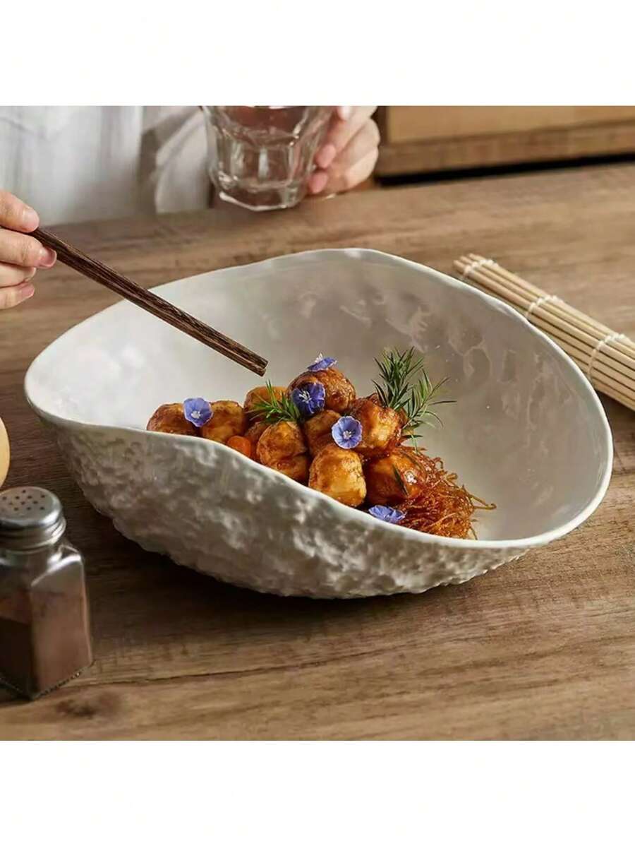 Rock Patterned Shell High-End Plate, Household Vegetable Plate, Ceramic Light Luxury Large Soup Plate, Hotel Tableware 2025 New Model