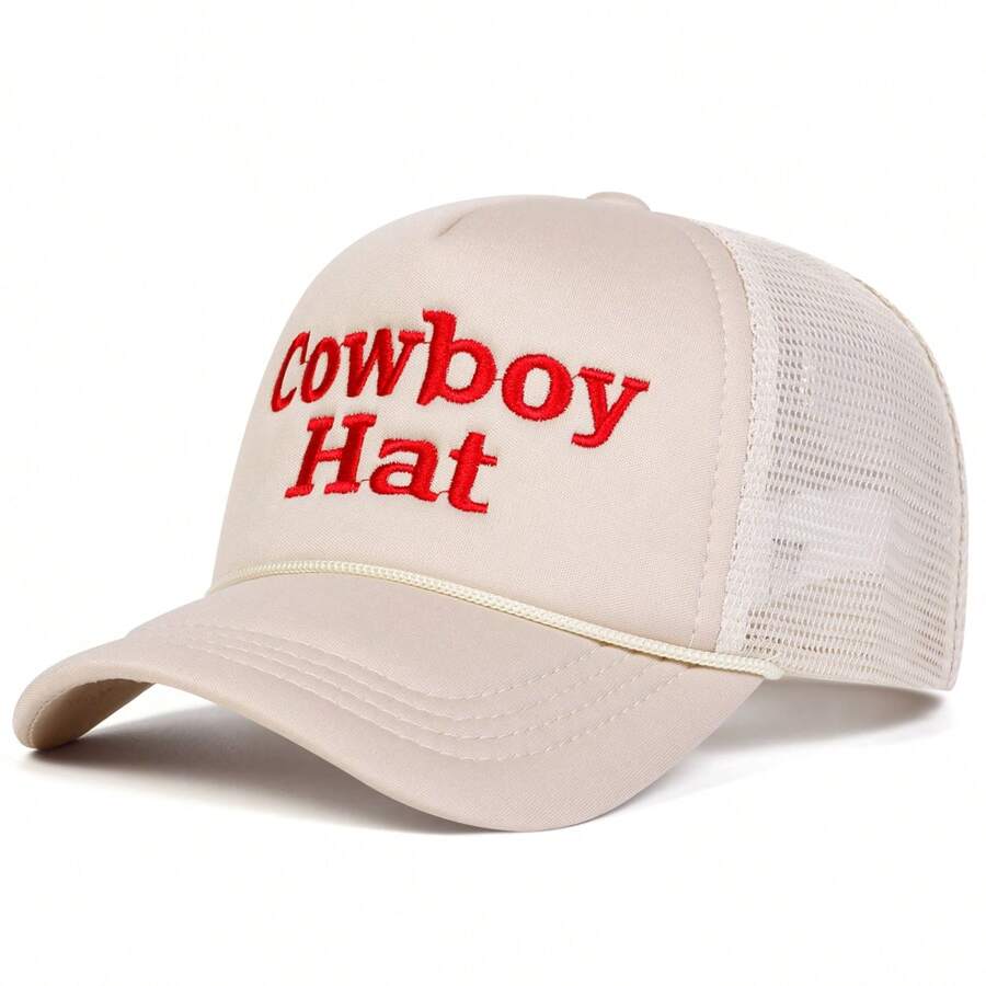 1Piece Men Cowboy Hat Letter Embroidered Baseball Cap Mesh Hat Outdoor Adjustable Sunscreen Leisure Hat Spring Autumn Travel Tourism Beach Vacation - Màu be - Xem 1