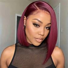 Burgundy Transparent Lace Straight 13x4 Bob Lace Front Wig Pre Plucked Transparent Bob Lace Front Human Hair Wigs 99J Red Bob Wig 8-16inch For Women - S99J - 查看 6