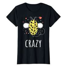 Womens Cute Bee Crazy Leopard Pattern Kawaii Inspirational T-Shirt Women's Crewneck Casual, Sports, Personality Black T-Shirt