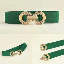 1pc 2025 New Coffee-Colored Women's Fashion Elastic Waistband Wide Double Buckle Belt, Tight Fit Versatile Accessory For Beach, Boho, Party, Cute, Sexy, Elegant - Multicolor - View 10