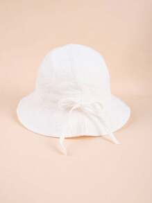 1 件女童蝴蝶结镂空刺绣渔夫帽，可调节帽檐，适合夏季/秋季防晒 - 白色 - 查看 5