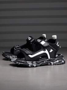 夏季新款儿童露趾凉鞋，男孩和女孩透气防滑软底沙滩鞋，轻便运动凉鞋，适合上学、海滩、日常休闲、运动 - 黑與白 - 查看 4