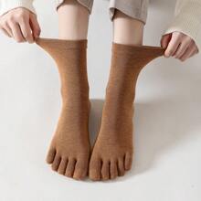 1 Pair Women's Solid Color Moisture-Wicking, Odor-Resistant Mid-Calf Five-Toe Socks, Suitable For Daily Use, Fall - Multicolor - View 11