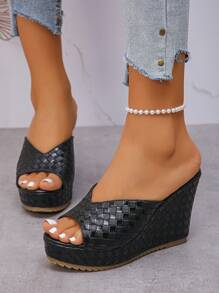 Women's Open Toe Wedge Sandals, Fashionable Platform Wedge Shoes, Casual Easy Slip-On Mules