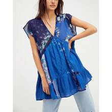 Women's Summer Short Beach Dress Cap Sleeve Deep V Neck Floral Short Vacation Dresses - 藍色 - 查看 2