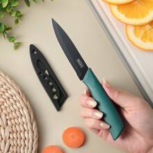 1pc Black Sharp Fruit Knife [Ceramic Sharpener Included], Multi-Purpose Anti-Corrosion Nonstick Fruit Knife
