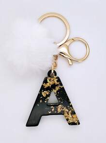 1 件男女通用经典黑白休闲个性化 Pom Pom 首字母钥匙扣、时尚配饰、背包挂饰，适合作为送给朋友的礼物 - 黑與白 - 查看 4