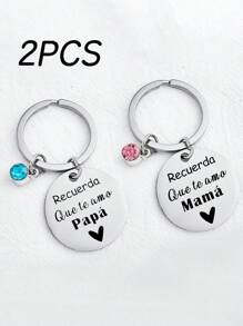 Llavero redondo de acero inoxidable grabado con "Recuerda que te amo mamá/papá" y símbolo de corazón, metal duradero, regalo ideal para Navidad, cumpleaños, Acción de Gracias - Multicolor - Ver 9