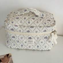 Lace Purple Rabbit Design Makeup Bag, Soft Fabric Zipper Closure Cartoon Cute Vintage Large Capacity Toiletry Bag, Suitable For Home, Travel, Daily Use Travel Essentials Travel Accessories Travel Must Haves